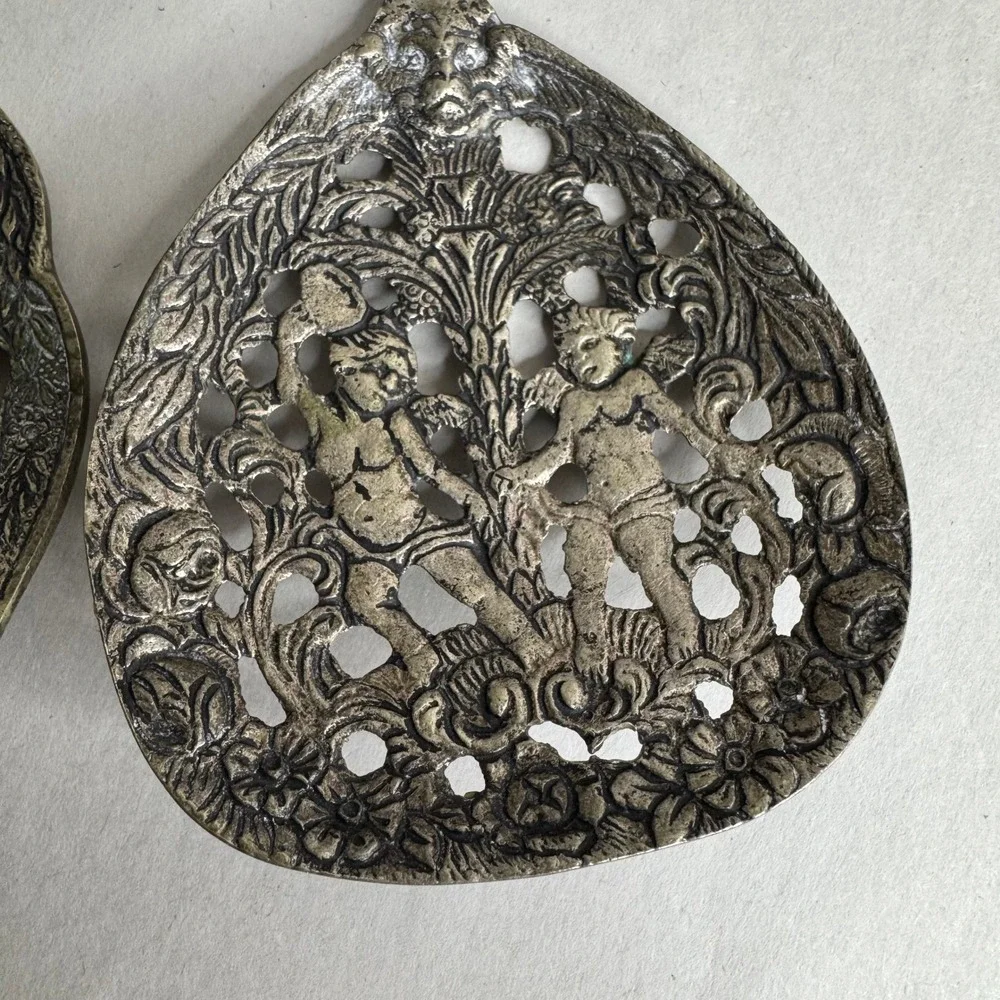 Vintage Italian Cherub Salad Servers Set Ornate Putti Fleur De‎ Lis Italy
